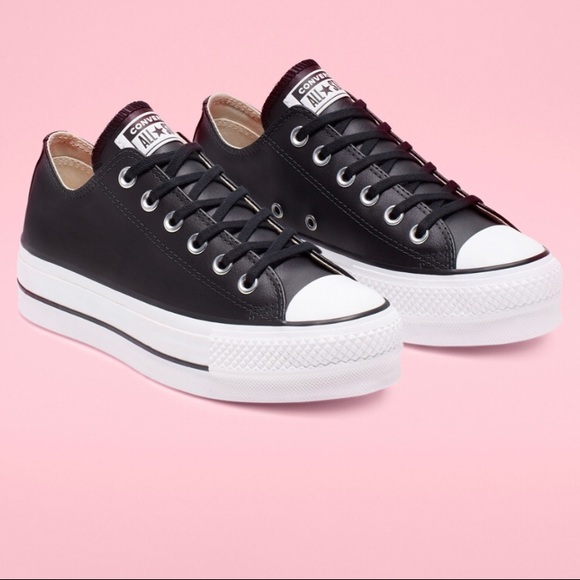 converse black leather platform